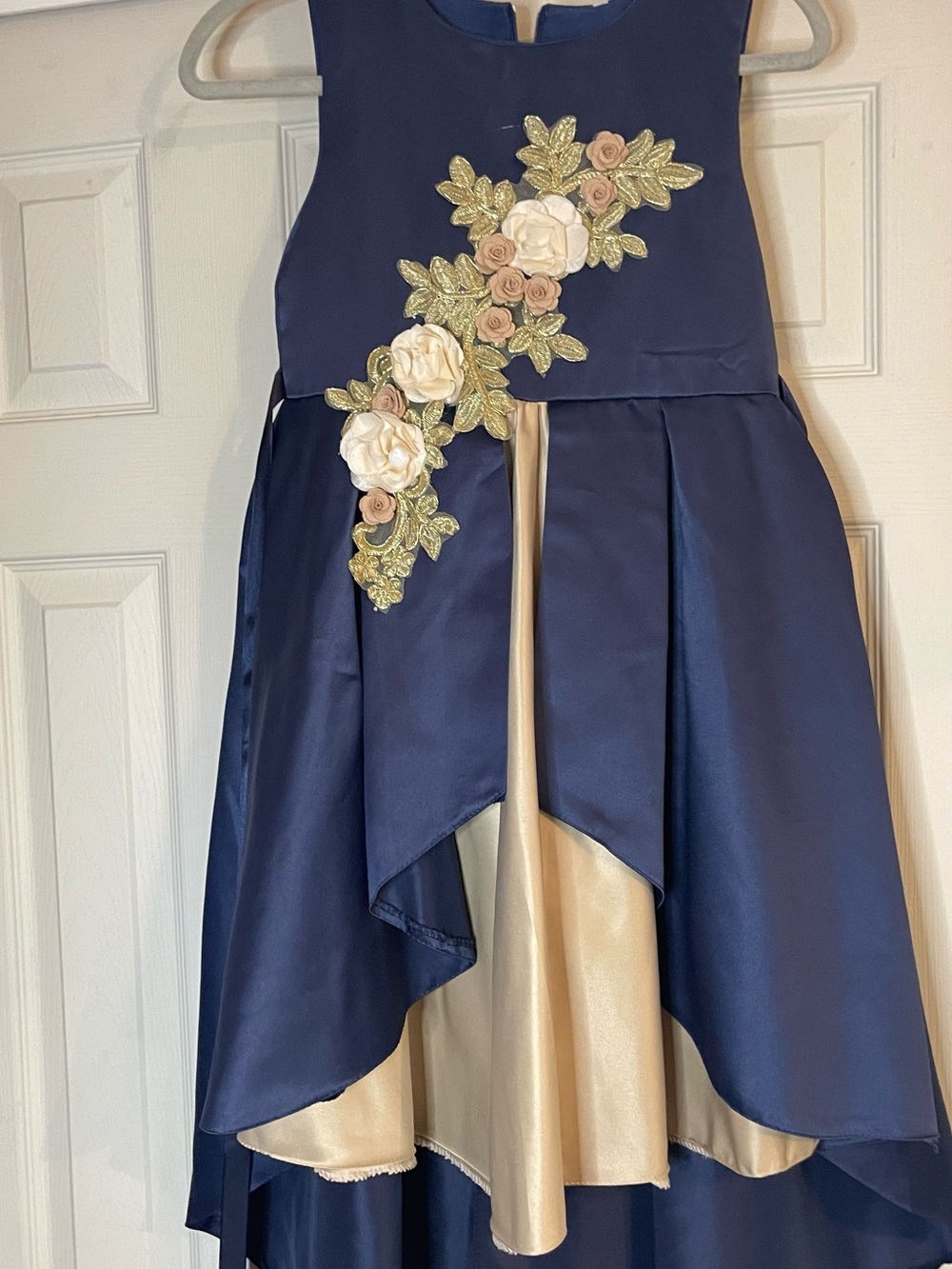 Navy and Gold Floral High-Low Girls Dress